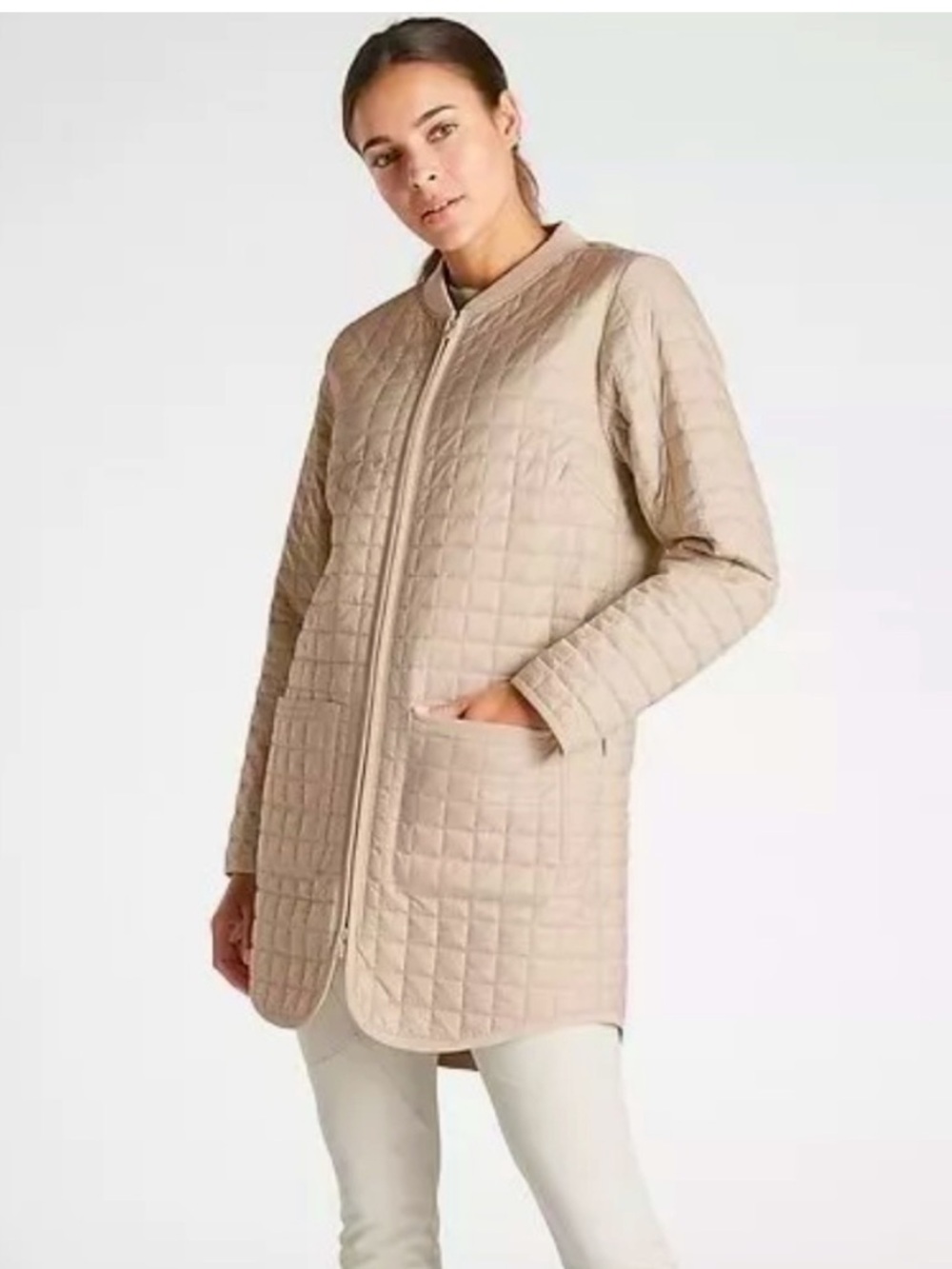 Athleta Grandview PrimaLoft Lightweight Quilted Jacket Tan